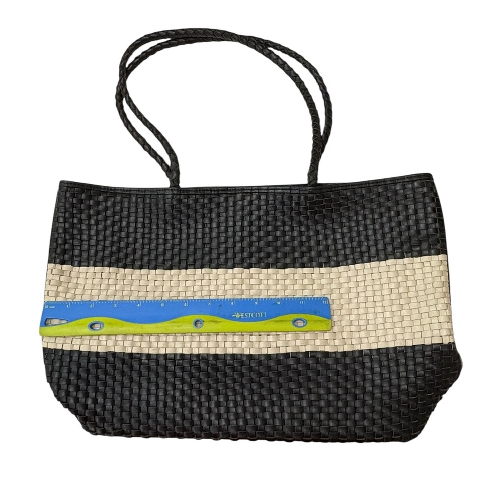 Bembien Emme Leather Woven Handbag Handmade Tote Bag Black White - Picture 9 of 11